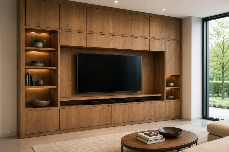 Houten wandmeubel met ingebouwde tv uit de Signature collectie